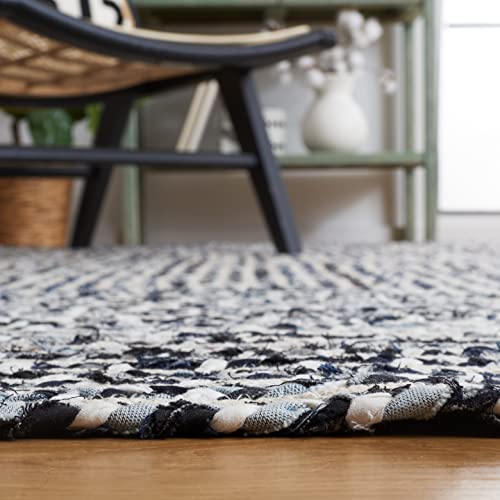 SAFAVIEH Braided Collection Area Rug - 6' x 9', Black & Navy, Handmade Farmhouse Cotton, Ideal for High Traffic Areas in Living Room, Bedroom (BRD260N) - color: Black/Navy, size: 6' x 9' (Rectangular)
