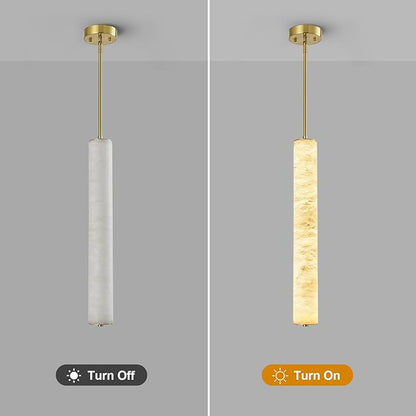 LMQNINE Natural Alabaster Pendant Lights White Marble 24" Long Tube Adjustable Boom Chandelier Modern 3000K Gold Ceiling Light for Kitchen Island Bedroom Dining Room Living Room Hallway(M-2Pack)