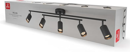 Globe Electric 5-Light Track Lighting, Matte Black, Center Swivel Bar, Adjustable Shades, Dimmable, 64000052