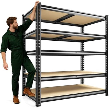 72.2" H Garage Shelves 39.3" W x 19.5" D Storage Shelf, 5 Tier Adjustable Metal Shelf, Heavy Duty Shelving for Storage, Basement, Warehouse, Pantry, Shed, 2230LBS, Black