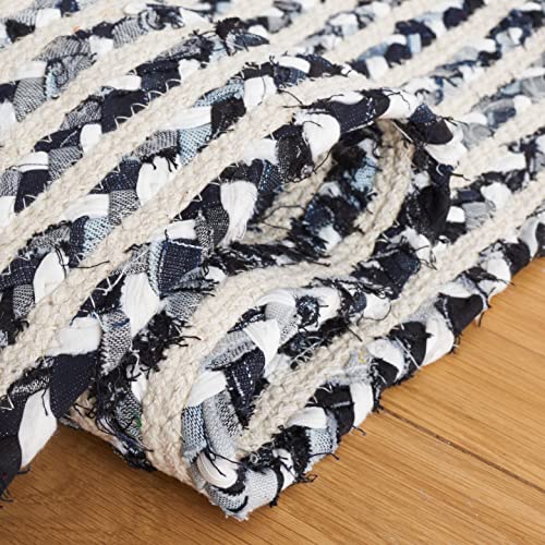 SAFAVIEH Braided Collection Area Rug - 5' x 8', Black & Navy, Handmade Farmhouse Cotton, Ideal for High Traffic Areas in Living Room, Bedroom (BRD260N) - color: Black/Navy, size: 5' x 8' (Rectangular)