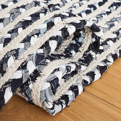 SAFAVIEH Braided Collection Area Rug - 5' x 8', Black & Navy, Handmade Farmhouse Cotton, Ideal for High Traffic Areas in Living Room, Bedroom (BRD260N) - color: Black/Navy, size: 5' x 8' (Rectangular)