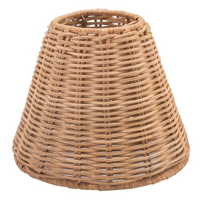 KASTLITE Woven Rattan Chandelier Lamp Shades - Empire Clip On Ceiling Light Cover - Boho Lampshades for Small Table & Sconce Fixtures - 3" Top x 6" Bottom x 5.25" Slant, Natural Brown Wicker, Set of 6