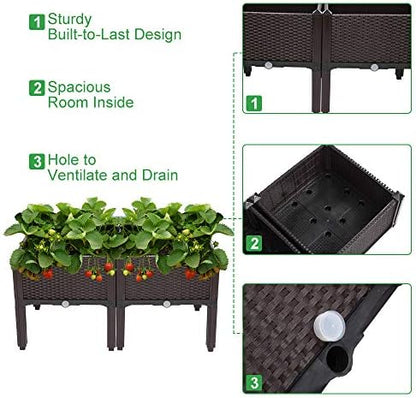 VINGLI Square Raised Garden Bed, Self-Watering Plastic Planter for Indoor Outdoor Vegetables, Fruits, Potato, Flowers, All Weather (2 Pcs)