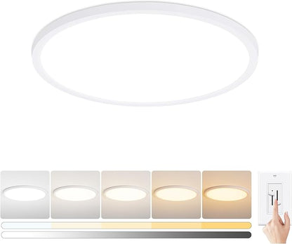 12 inch Led Ceiling Light, 24W Ultra Thin Dimmable Flush Mount Light, 2700K/3500K/4000K/5000K/6500K Selectable Round Ceiling Lamp for Bedroom Kitchen Living Room