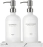 White Glass Soap Dispenser Set for Kitchen, Hand and Dish Soap Dispenser with Stainless Steel Pump & Resin Tray, Perfect for Kitchen,Hotel Rental-Modern Sink Decor for Kitchen & Bath