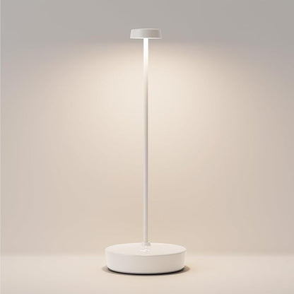 Cordless LED Table Lamp，Rechargeable Battery Desk Lamps, 3 Color Stepless Dimmable Metal Battery Table Lamps, Portable Waterproof Table Light for Restaurants/Bedroom/Bar (White)