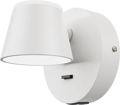 URSOLA Wall Light LED Wall Sconce with On/Off Switch USB Charging Port 110 Volt Hardwired Wall Lamp 350 Rotatable Up Down Sconces Wall Lighting (White)