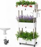 3-Tier 46.7"H Rolling Raised Garden Bed with Wheels, Self Watering Planter Box with Visible Water Level, Gray Rustproof Plastic Herb & Strawberry Planter for Indoor Outdoor Vegetables Flowers, DIY Kit