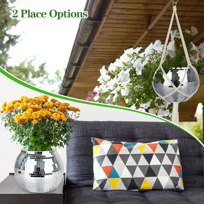 Disco Ball Planter, 1pcs 9” Silver Disco Ball Planter, Disco Ball Plant Hanger with Hanging Rope, Hanging Chain, Hook, Circle and Extra Mirror Pieces - color: 1×9" Silver