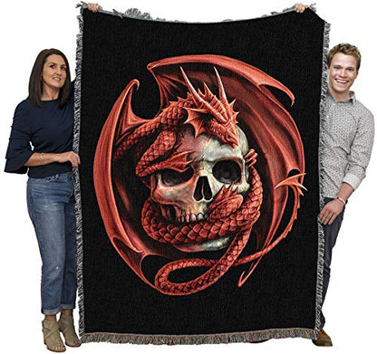 Pure Country Weavers Skull Embrace Dragon Woven Blanket by Anne Stokes - Fantasy Gift Cotton Tapestry Throw - Made in The USA - 72" x 54" - color: Skull, size: 72" x 54"