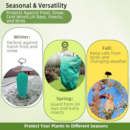 2 Pack Plant Covers Freeze Protection, 40"W x 45"H Winter Frost Blanket 2.36 oz/yd² Fabric Frost Cloth Tree Covers Shrub Jacket Bag with Zipper & Drawstring for Plants Fruit Tree Shrub Potted - Green