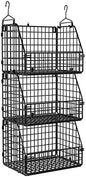 PUPPYCUTE Stackable Wire Storage Baskets for Kitchen Closet Pantry, Hanging Closet Organizers Storage Shelves Organization, Wall Mount Metal Basket Bins, Clothing Vegetable & Fruit Organizer 3 pcs
