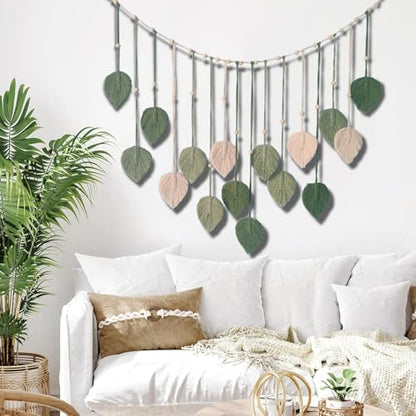 Winmist Glimpse Large Boho Macrame Wall Hanging-Leaf Tapestry Decor for Bedroom,Handcrafted Green Nature-Inspired Wall Art,Refreshing Space Background