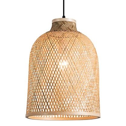 11.81" Dome Woven Pendant Light Fixture, Handmade Geometric Boho Bamboo Woven Pendant Light for Kitchen Dining Room Bedroom Living Room - color: 11.81"-1 Pack