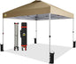 CROWN SHADES 10x10 Pop Up Canopy, Patented Center Lock One Push Tent Canopy, Newly Designed Storage Bag, 8 Stakes, 4 Ropes, Beige