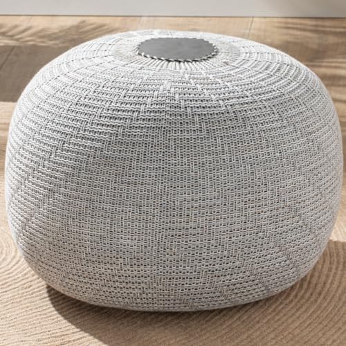 Large Ottoman Foot Stool, Knitted Foot Rest, Round Pouf Chair, Modern Living Room Furniture Bean Bag, Room Decor, Bedroom Footstool, Boho Pouffe, Home Decor Poof, 20" W x 15" H, Gray