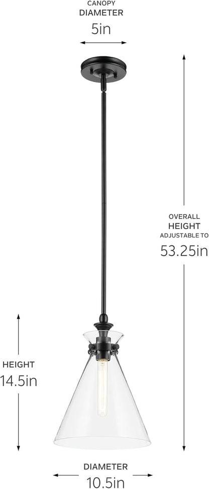 Kichler Laria 1-Light Pendant, Updated Traditional Light, Sloped Ceiling Compatible, for Kitchen with Clear Glass in Black (14.5" x 10.5"), 52774BKCLR