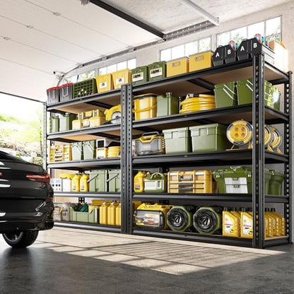 72.1" H Garage Shelving 2030LBS Garage Storage, 5 Tier Adjustable Metal Shelving, Heavy Duty Storage Shelves for Basement, Warehouse, Pantry, Kitchen, Commercial Shelving 35.5" W x 15.7" D, Black