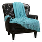 Chanasya Premium Textured Knit Throw Blanket with Tassels - Soft, Cozy Blanket for Couch, Bed, Living Room - 50" x 65” - Aqua - color: Aqua