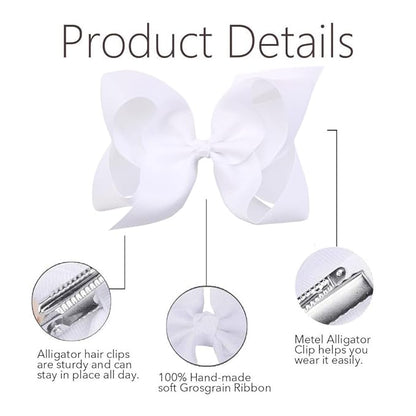 Oaoleer Big Hair Bows for Girls 12 PCS 6" White Grosgrain Ribbon Large Boutique Bow Alligator Clips Hair Accessories for Toddlers Little Girls Kids