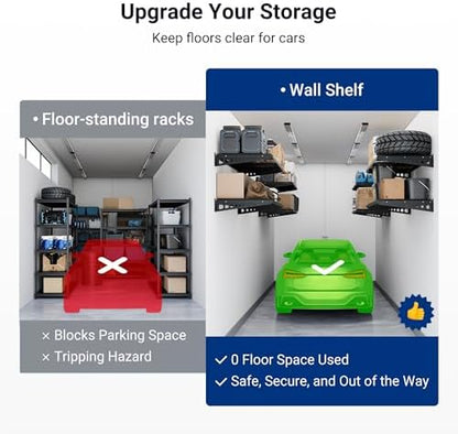 FLEXIMOUNTS 2x4ft Garage Storage, 4 Pack Garage Wall Shelving, Black