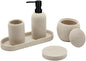 Beige Resin Bathroom Accessory Set, 5 Pcs Bathroom Accessories Set with Lotion Dispenser,Soap Dish,Toothbrush Holder,Vanity Tray,Qtip Holder Dispenser, Modern Bathroom Decor and Housewarming Gift Set
