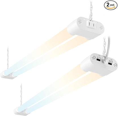 hykolity LED Shop Lights 4FT, 3CCT Selectable 4000K/5000K/6500K,Adjustable 25W/34W/42W, 5500LM Linkable Shop Lights for Garage, Ceiling or Hanging Mount, 2 Pack