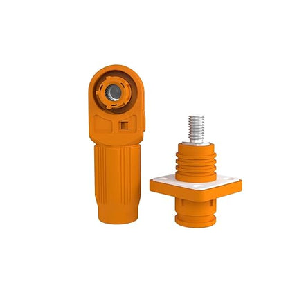 120A Battery Energy Storage Connector, 25mm² High Current Connectors IP67 Waterproof Stud Wiring Power Adapter Quick Plug Terminal Right Angle Plug and Socket （1000V Orange)
