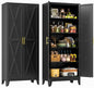 71" Metal Kitchen Pantry Storage Cabinet with 2 Doors and 4 Adjustable Shelves,Black Farmhouse Pantry Cabinet,Steel Garage Tool Cabinet Freestanding Cupboard for Kitchen,Dinning Living Room
