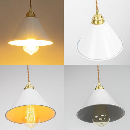 3.2 Ft Adjustable Cord H-Type Track Pendant Brass & White Shade Hanging Light Vintage Design for Kitchen Office Stairs Set of 3(No Bulb, Track)