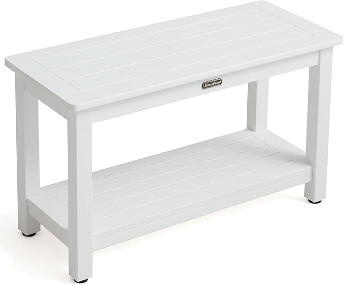 30'' Heavy Duty Shower Bench for Inside Shower, White Poly Bath Stool for Shaving Legs, Waterproof Spa Bath Chair Seat with Adjustable Feet, Non-Slip, Weight Capacity 700LBS (30 x 13 Inches)