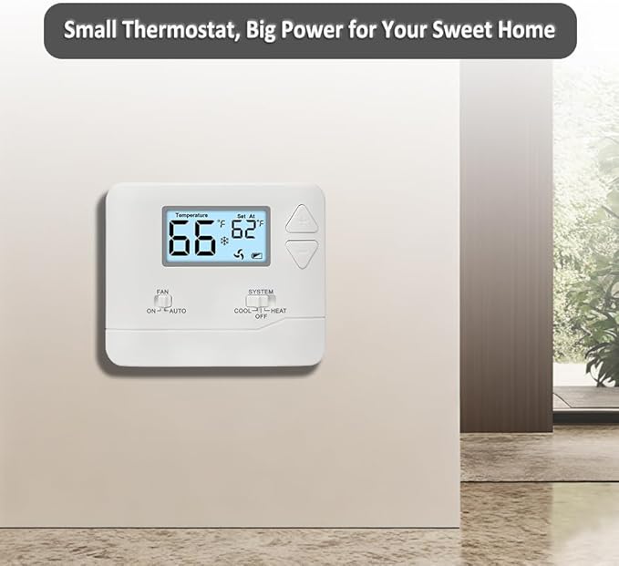 NonProgrammable Thermostat for Home, Digital Energy-Saving Thermostat,Single-Stage Systems, 1 Heat/1 Cool, Easy DIY Install, White Backlight