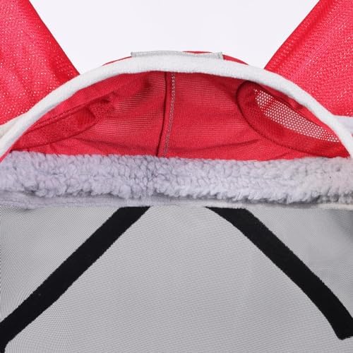 Harrison Howard CareMaster Pro Luminous Horse Fly Mask Large Eye Space Long Nose with Ears UV Protection for Horse Red S Pony
