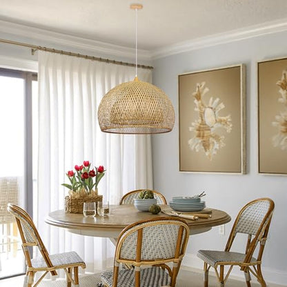 Arturesthome 23.6" Weaving Bamboo Pendant Light for Kitchen Island, Wicker Chandelier, Handmade Woven Hanging Ceiling Light Lampshade for Living Room Bedroom - size: B 23.6"*17.6"