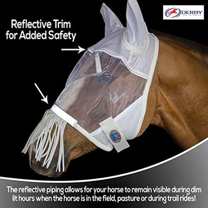 Derby Originals Reflective Safety Horse Fly Mask with Ears and Nose Cover Fringes