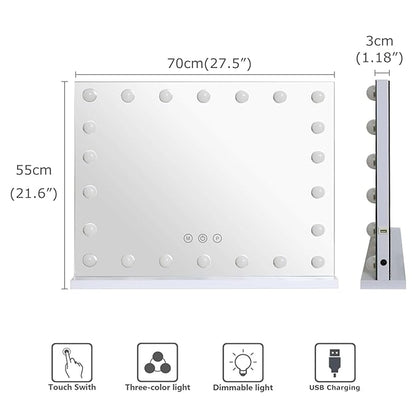 27.5"x 21.6" Vanity Mirror Makeup Mirror with Lights,10X Large Hollywood Lighted Vanity Mirror with 22 Dimmable LED Bulbs,3 Color Modes,Touch Control for Bedroom,Tabletop or Wall-Mounted