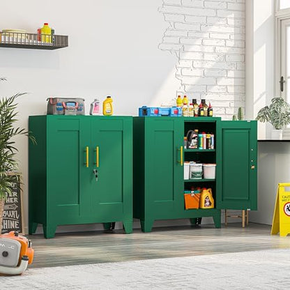 Small Metal Storage Cabinet, Lockable Tool Cabinet with Doors and 2 Shelves
