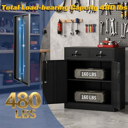 Metal Storage Cabinet with 2 Drawer, 35" Office Storage Cabinets