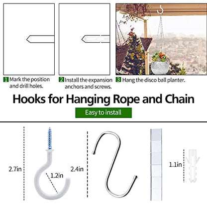 Disco Ball Planter, 8" Silver Disco Ball Planter, Disco Ball Plant Hanger with Hanging Rope, Hanging Chain, Hook, Circle and Extra Mirror Pieces - color: 1×8" Silver