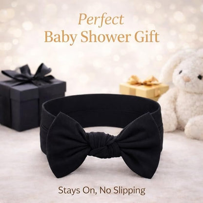 Baby Girl Headbands 0–6 Months – Newborn Infant Soft Cotton Handmade Bow Headband, Stretchy No Mark Baby Hair Accessories (Black, 0-6 Month)