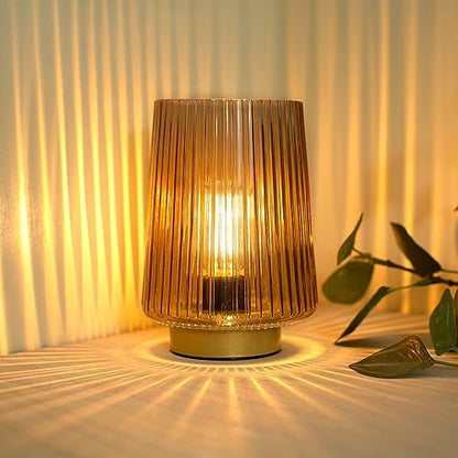 LUSHARBOR Battery Operated Decorative Lamp with Timer, Small Cozy Table Lamp for Bedside & Home Decor, Aesthetic Cordless Battery Powered Accent Lamp for Living Room Shelf, Amber