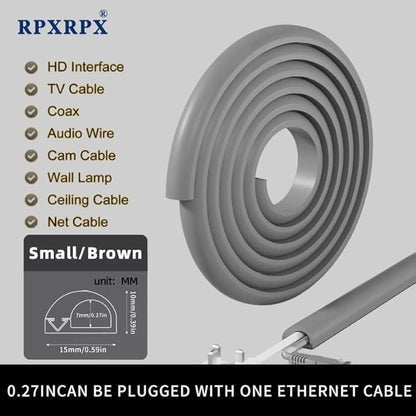 RPXRPXSide Open One Cord Cable Raceway Wire Cover for Cords, Our Cable Track is Best Suited for one Wire (Diameter <0.27"),Wire Raceway Management Cable Concealer Channel (Grey, 390in)
