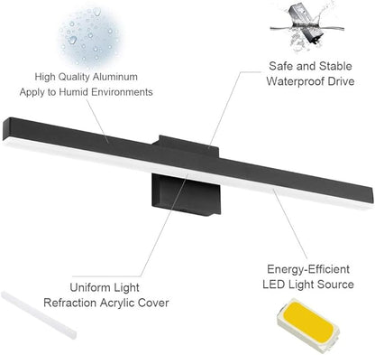 Aipsun 27.6 inch Modern Black Vanity Light LED Bathroom Vanity Light Fixtures Black Wall Light for Bathroom (Warm White)