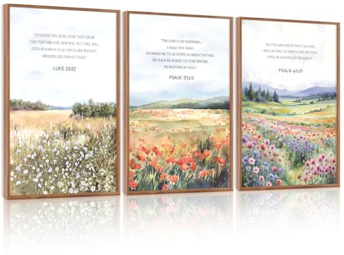 CHDITB Biblical Verses Floral Framed Canvas Wall Art Set Of 3, Inspirational Wall Decor, Scripture Inspired Landscape Painting, Nature Flower Art Prints For Living Room Bedroom Decor (12X16 Inch) - color: Bible verses wall art