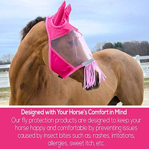 Derby Originals Reflective Safety Horse Fly Mask with Ears and Nose Cover Fringes