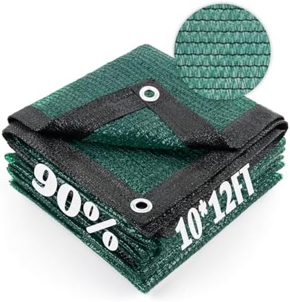 Cool Area Sun Shade Cloth with Grommets for Garden, 90% 10x12ft, Dark Green
