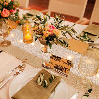 Xinnun 6 Pack Burlap Table Runner with Warm LED Lights,Rustic Lace Wedding Table Decor,Boho Farmhouse Jute Runner for Reception Bridal Shower Party(Classic,12x108 Inches) - size: 12X108 Inches, style: Classic