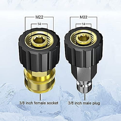 POHIR Power Washer Hose 25FT x 1/4 Inch with 3/8" Quick Connector, High Tensile Wire Braided Heavy Duty Kink Resistant High Pressure Hose 4200PSI, 2 Pcs M22 to 3/8 Adapters Set Accessories