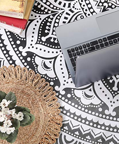 Popular Handicrafts Round Tapestry Wall Hanging Ombre Hippie Mandala Bohemian Hippy Intricate Indian Tapestries Tablecloth 68 Inches (173cm) Blue & Black Grey - color: Blue and Black Grey